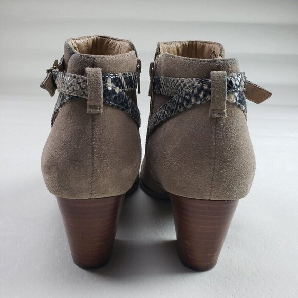 Vionic Upton Suede Ankle Boot Women 9.5 Wide Beige Side Zip Block Heeled Strappy - Picture 7 of 10